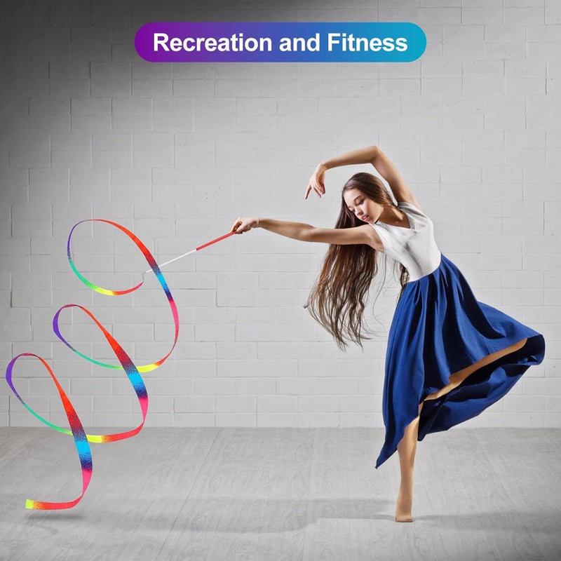 KHYMOHP 2 Pcs Dance Ribbons, Rainbow Ribbon, Rainbow Twirler Stick, 78.7Inch Rhythmic Gymnastics Ribbon, Ribbon Dancer Wand for Kids, Adults, Fits Artistic Dancing Gymnastics, Outdoor Play - Image 5
